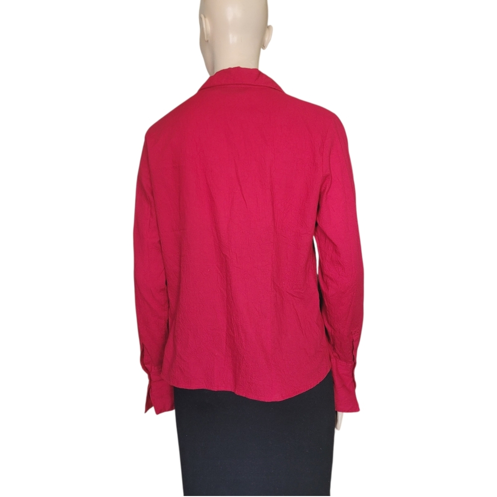 90s Y2K Point Zero Floral Applique Beaded Blouse Red Crinkle Large - Picture 10 of 14